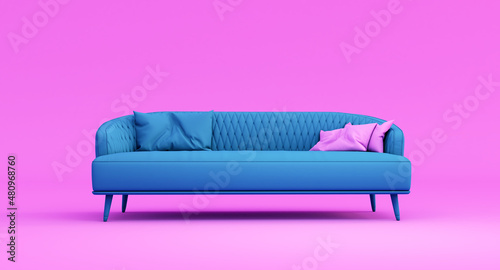 3D render of blue design sofa isolated on pink background