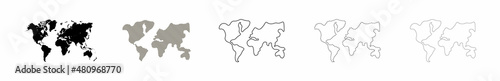 Set of vector world maps in different style. World maps in totech, line style. Vector illustration.