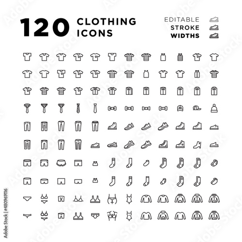 120 Clothing and Apparel Icons with editable strokes