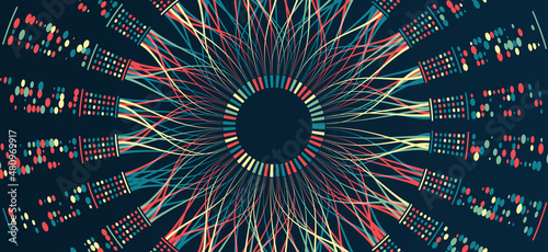 Data sorting process. Big data stream futuristic infographics. File structuring, machine learning. Big data visualization. A dynamic array of information.
