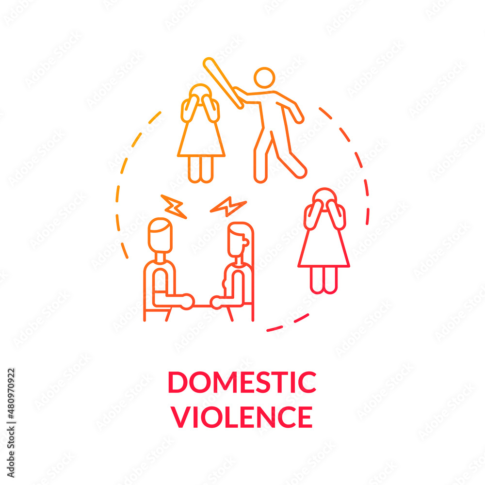 Domestic violence red gradient concept icon. Abuse problem. Divorce ...