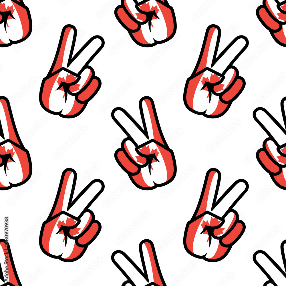 Fototapeta premium Canada a flag in the form of a peace sign. Seamless background. A patriotic sign. Gesture V is a sign of victory. Icon for apps, websites, T-shirts, souvenirs, etc., isolated on a white background