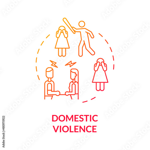 Domestic violence red gradient concept icon. Abuse problem. Divorce reason abstract idea thin line illustration. Isolated outline drawing. Roboto-Medium, Myriad Pro-Bold fonts used