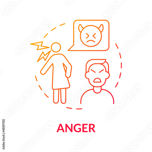 Anger red gradient concept icon. Emotional disorder of divorce. Mental stage abstract idea thin line illustration. Isolated outline drawing. Roboto-Medium, Myriad Pro-Bold fonts used