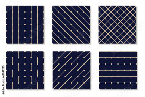 Set of vector seamless elegant striped patterns. Blue repeatable geometric backgrounds. Modern stylish dark endless prints