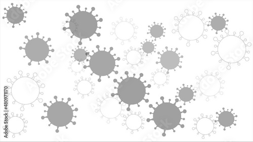 Animated rectangle background of grey and white germs covering entire frame. Germs grow larger as video plays. Sickness, unhealthy, pandemic. COVID-19.