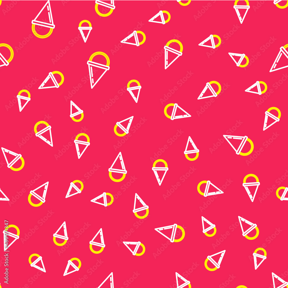 Line Fire cone bucket icon isolated seamless pattern on red background. Metal cone bucket empty or with water for fire fighting. Vector Line Fire cone bucket icon isolated seamless pattern on red background. Metal cone bucket empty or with water for fire fighting. Vector