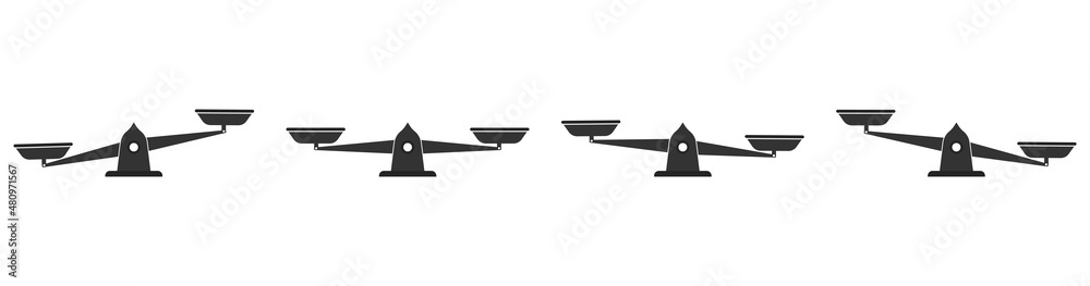 Scale and balance icons. Comparison of weight on libra of justice. Logo for justice, judge, legal. Illustration of acquit, lawsuit, attorney and sentence. Vector Scale and balance icons. Comparison of weight on libra of justice. Logo for justice, judge, legal. Illustration of acquit, lawsuit, attorney and sentence. Vector