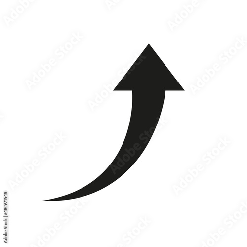 Curve arrow. Curve arrow upward. Pictogram icon for direction up. Black graphic logo isolated on white background. Flat symbol for next, forward and backward. Vector
