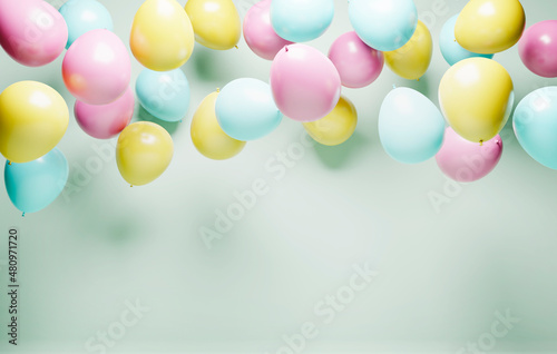 Foto Colorful helium balloons on retro pastel background