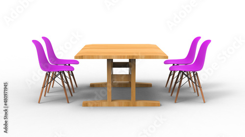 four pink nordic chair with shadow 3d render