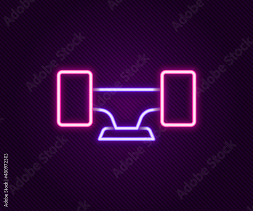 Glowing neon line Skateboard wheel icon isolated on black background. Skateboard suspension. Skate wheel. Colorful outline concept. Vector