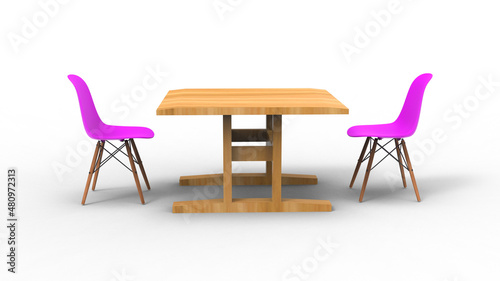 two pink nordic chair with shadow 3d render