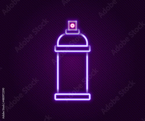 Glowing neon line Paint spray can icon isolated on black background. Colorful outline concept. Vector