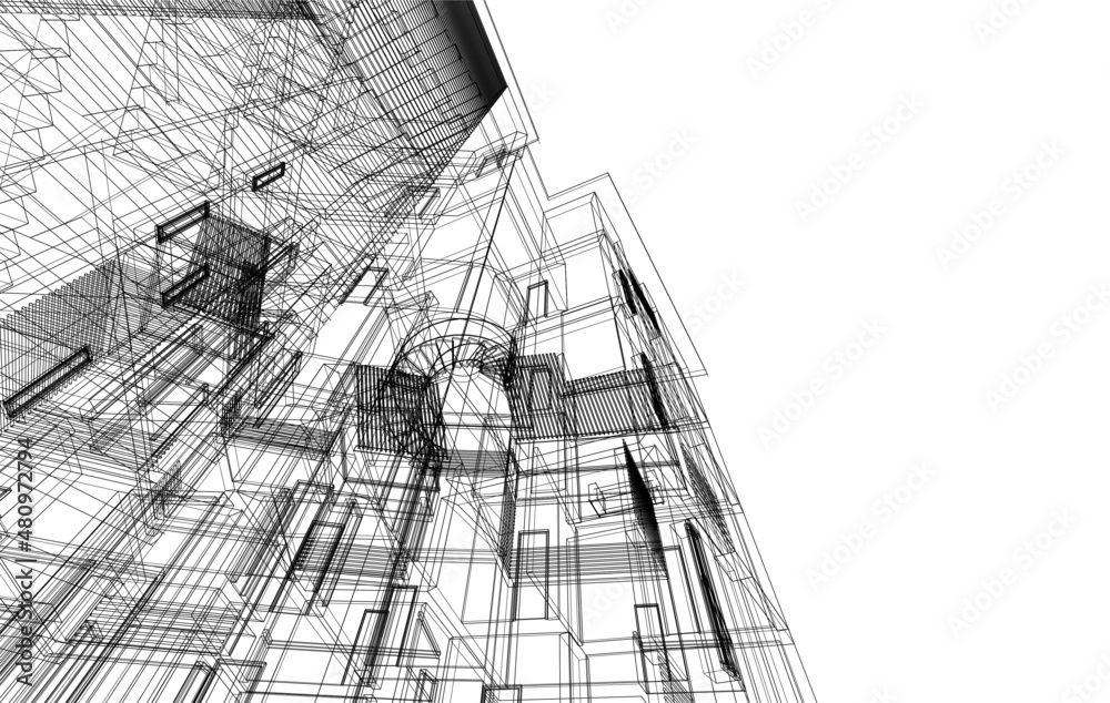 black and white architecture building vector drawing