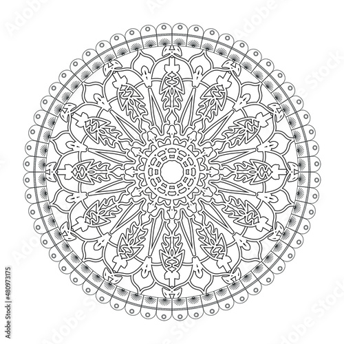 Circular pattern in form of mandala for Henna, tattoo, decoration. Decorative ornament in ethnic oriental style. Coloring book page.