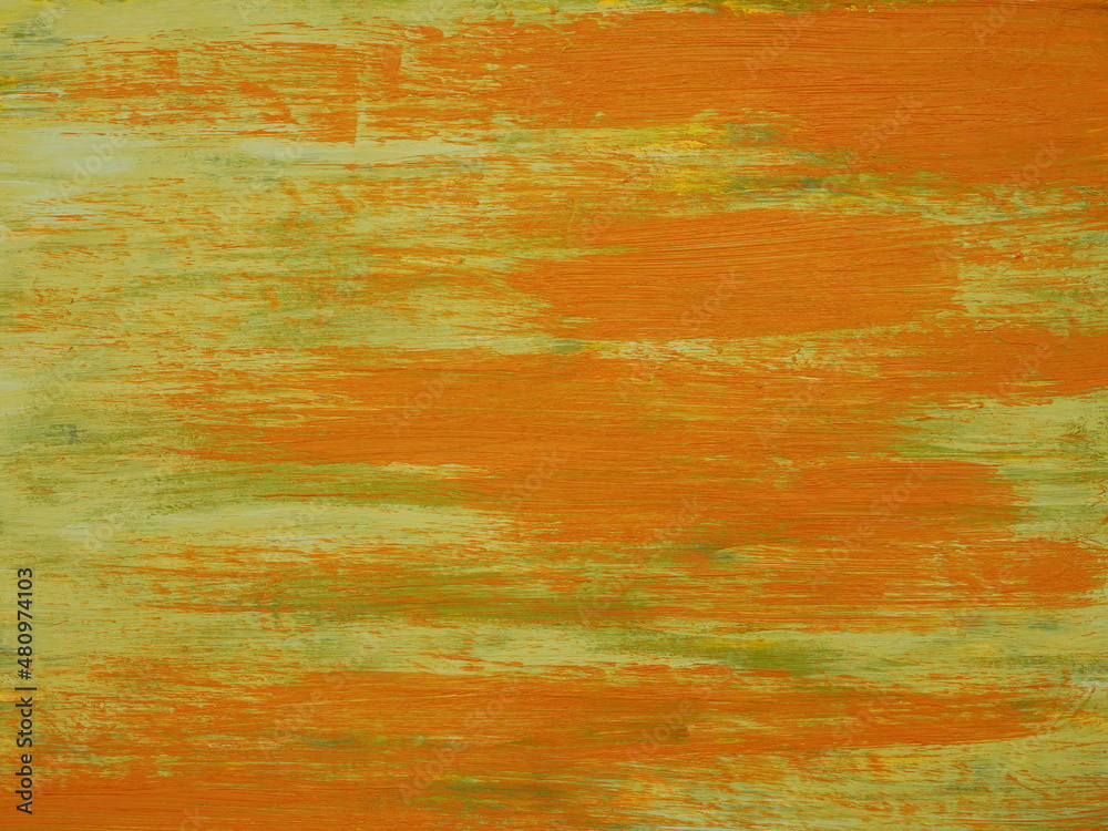 Hand drawing with acrylic orange and green paint. Abstract artistic background. Paint strokes. Hand drawing with acrylic orange and green paint. Abstract artistic background. Paint strokes.