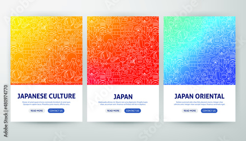 Japan Flyer Concepts. Vector Illustration of Outline Design.