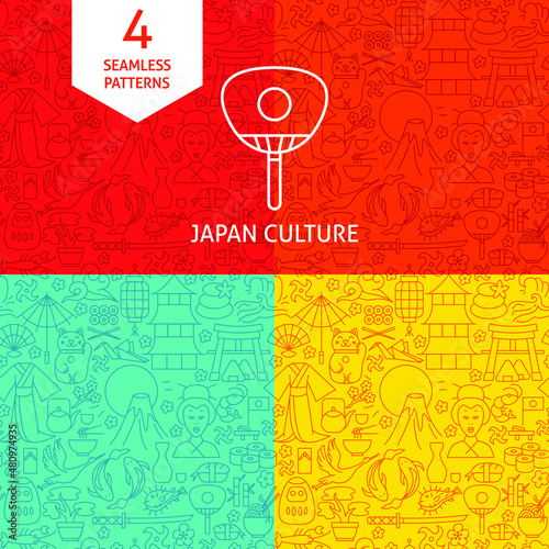 Photography Line Japan Patterns. Vector Illustration of Outline Background.