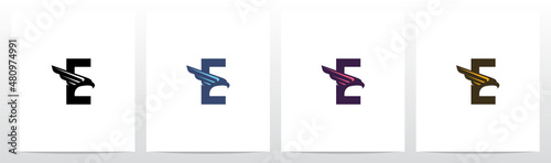  Eagle Head And Wing On Letter Logo Design E
