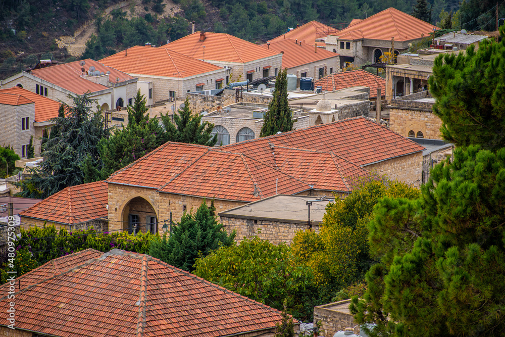 Deir El Qamar village beautiful green landscape and old architecture in mount Lebanon Middle east