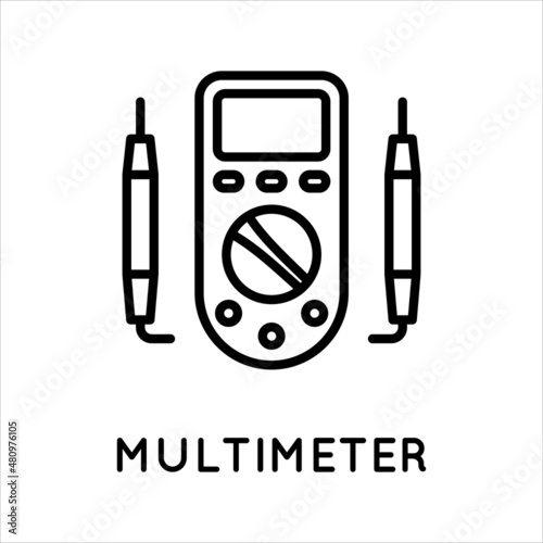 Digital multimeter line icon, tester, measuring instrument in simple style isolated on white background. Measurement of current, resistance, voltage. Vector sign in simple style isolated on white photo