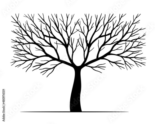Black Tree. Vector outline Illustration.