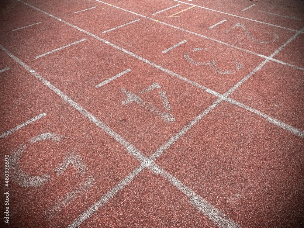 Fototapeta premium The starting point of the sports field track. Concept of competition, victory, winner, loser.