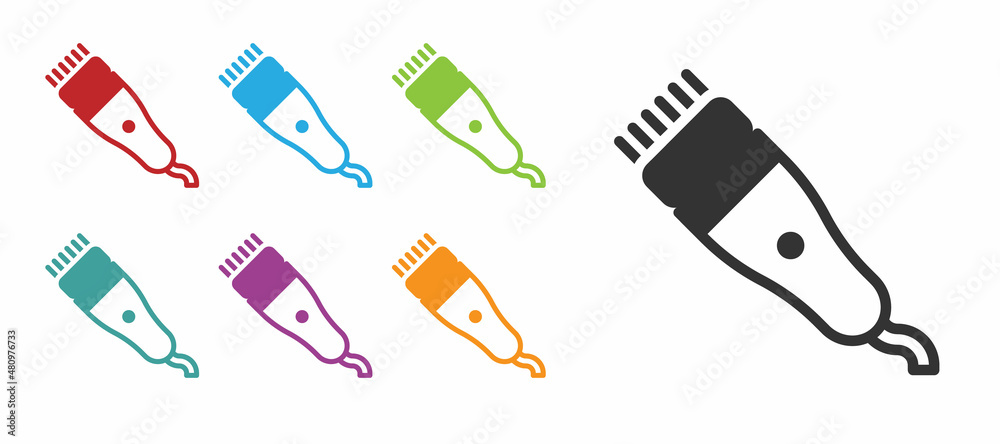 Black Electrical hair clipper or shaver icon isolated on white background. Barbershop symbol. Set icons colorful. Vector Black Electrical hair clipper or shaver icon isolated on white background. Barbershop symbol. Set icons colorful. Vector