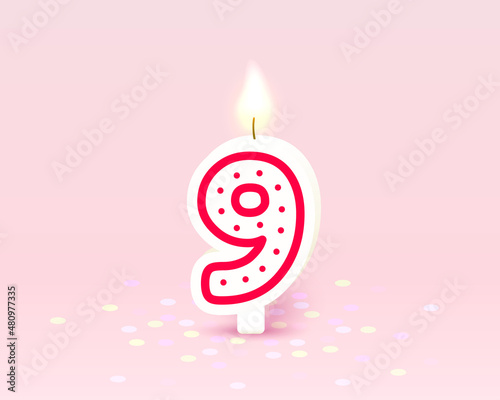 Happy Birthday years anniversary of the person birthday, Candle in the form of numbers nine of the year. Vector
