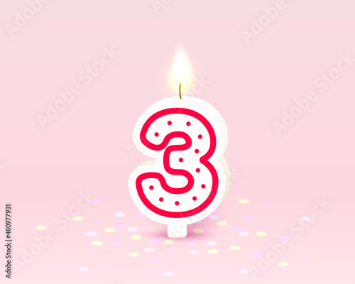 Happy Birthday years anniversary of the person birthday, Candle in the form of numbers three of the year. Vector