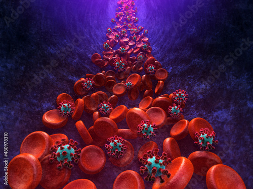 Blood cells atacking by covid virus