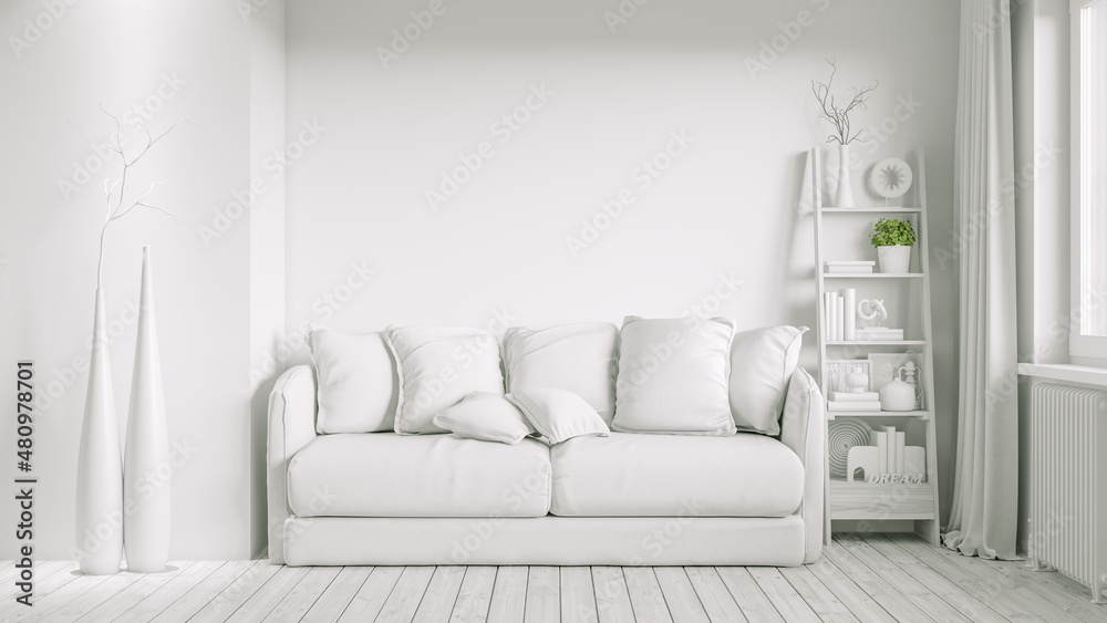 Fototapeta premium Beautiful interior of a modern room. Bright and clean design. 3D rendering