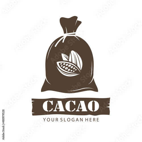 illustration of knotted sack with cacao beans isolated on white background