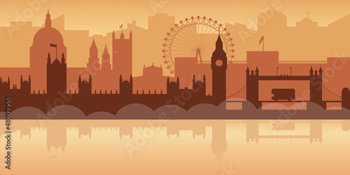 Beautiful skyline of London. Background of the cityscape of Great Britain. Foggy city.