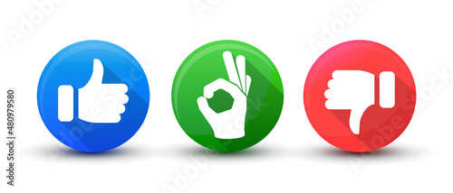 Thumbs up down and perfect sign vector buttons