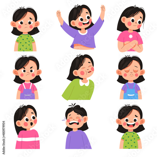 Emotional children with facial expression vector