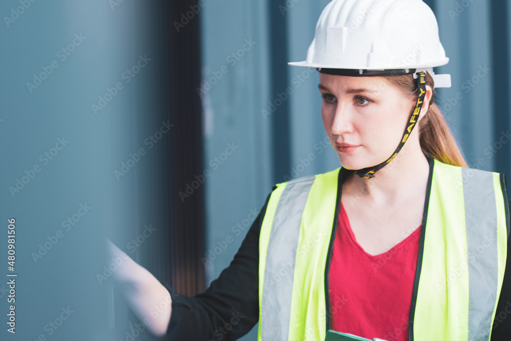 Businesswomen import export manager shipment large cargo sea transportation by cargo ships containers Businesswomen import export manager shipment large cargo sea transportation by cargo ships containers
