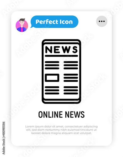 Online news on smartphone thin line icon. Modern vector illustration.