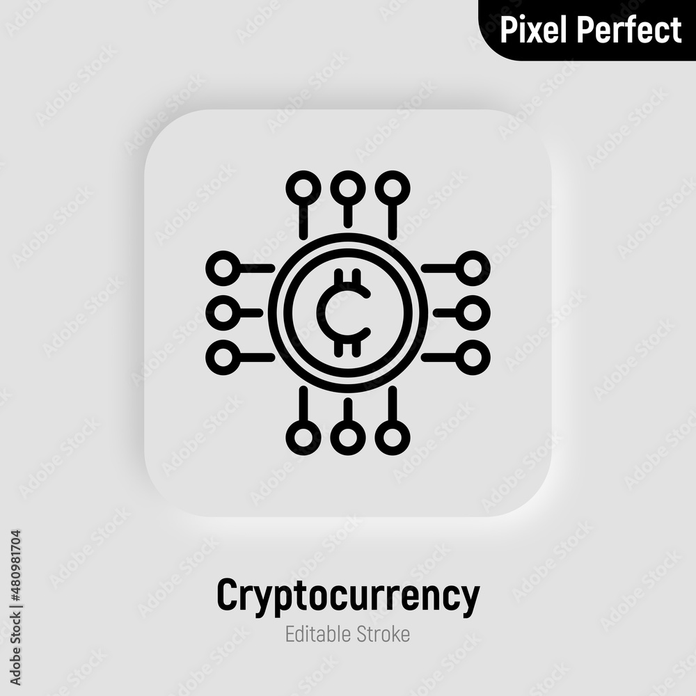 Cryptocurrency thin line icon. Money of metaverse. Pixel perfect, editable stroke. Vector illustration. Cryptocurrency thin line icon. Money of metaverse. Pixel perfect, editable stroke. Vector illustration.