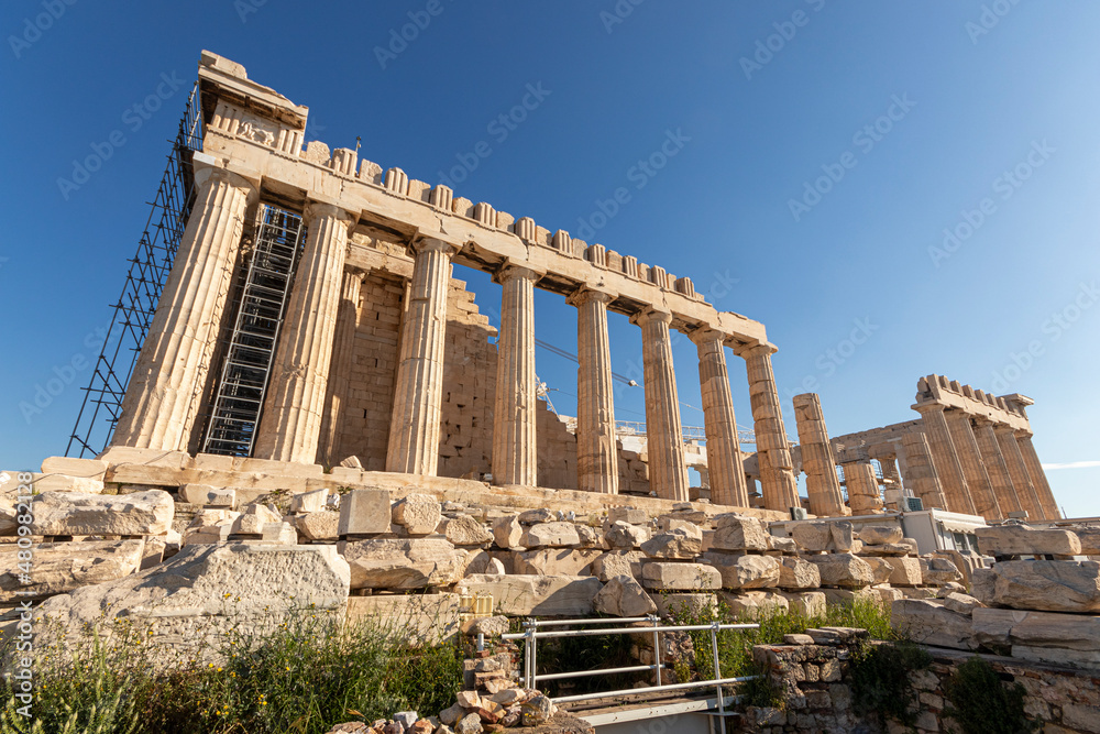 Athens, Greece. The Parthenon, a former temple on the Athenian Acropolis dedicated to the goddess Athena Athens, Greece. The Parthenon, a former temple on the Athenian Acropolis dedicated to the goddess Athena