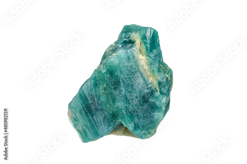Natural rough Grandidierite gemstone on white background (selective focus). A member of rarest gemstone in the world. photo