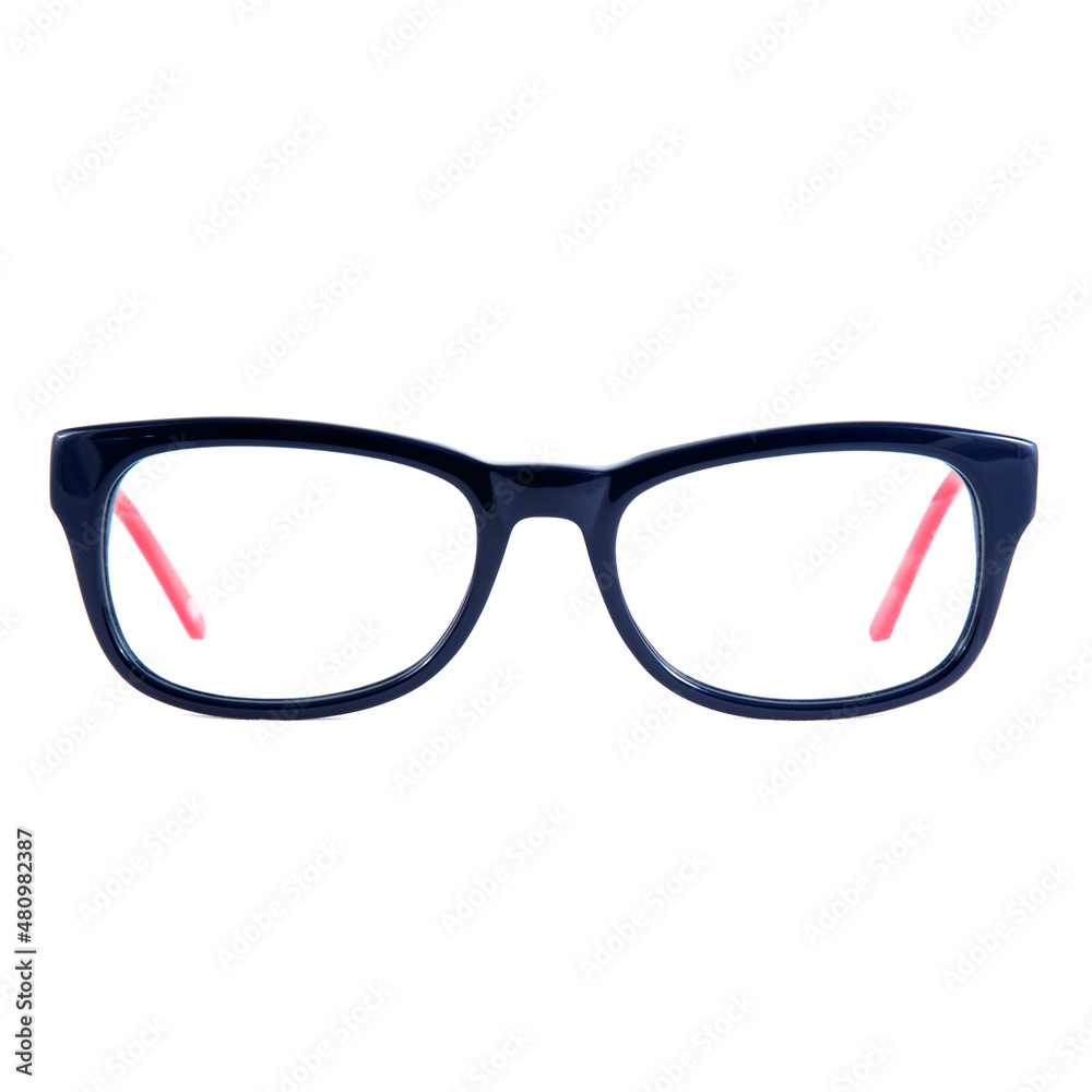 Fototapeta premium frames of glasses in blue on a white background. Eyeglasses in blue frames.