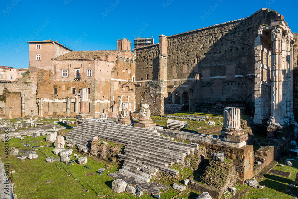 Trajan's Market and Forum of Augustus in Rome on a sunny morning. Italy.