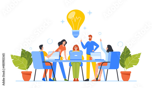 Business Characters Group Work Together Developing Creative Ideas. Businesspeople Teamwork, Office Employees Brainstorm