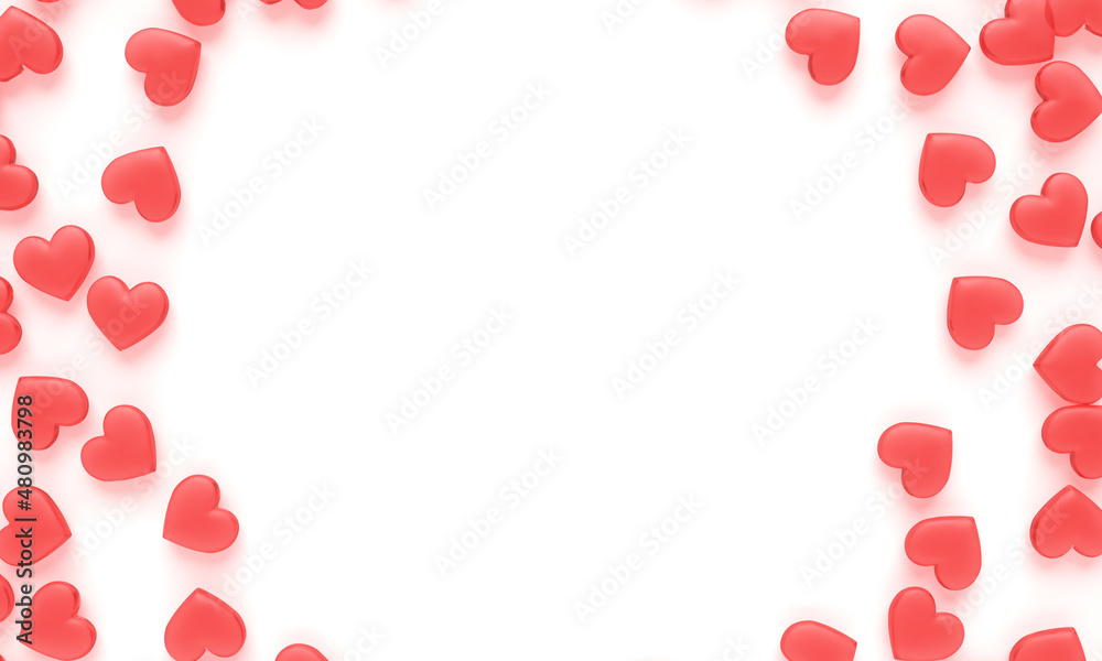 Heart border for Valentines day with red hearts. 3d rendering