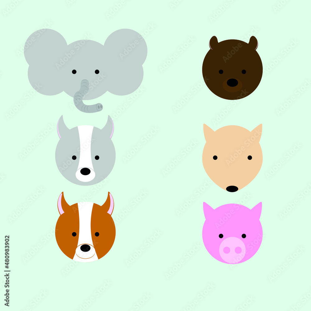 elephant, bear, wolf, weasel, fox, pig illustration, animal design, minimalism