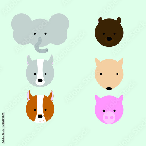 elephant, bear, wolf, weasel, fox, pig illustration, animal design, minimalism