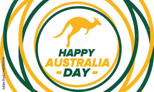 Australia Day. National happy holiday, celebrated annual in January 26. Australian patriotic elements. Kangaroo silhouette. Poster, card, banner and background. Vector illustration