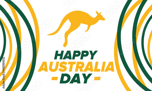 Australia Day. National happy holiday, celebrated annual in January 26. Australian patriotic elements. Kangaroo silhouette. Poster, card, banner and background. Vector illustration